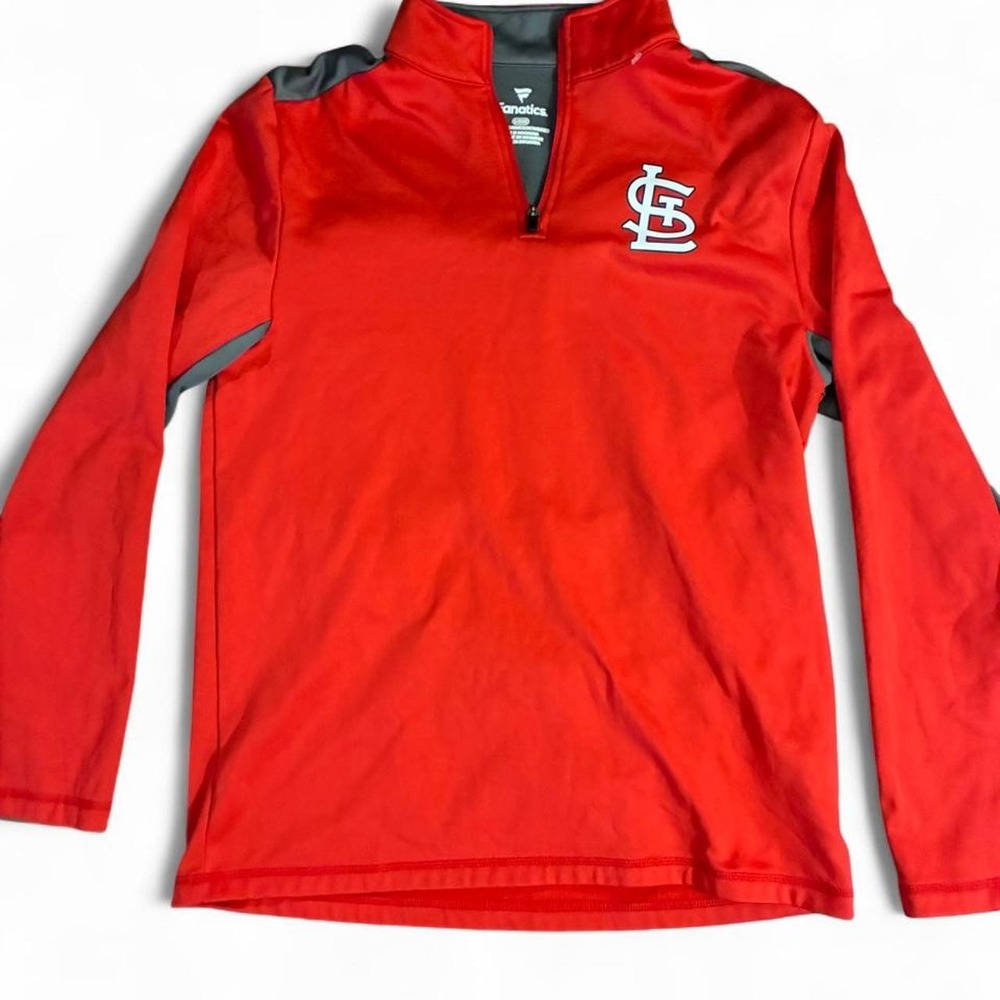 Preowned Fanatics St Louis Cardinals 1/4 zip collared pullover. Men's size large
